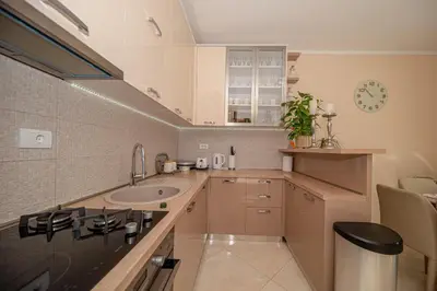 a small kitchen with a sink and a counter at Lena apartment 2 in Kotor