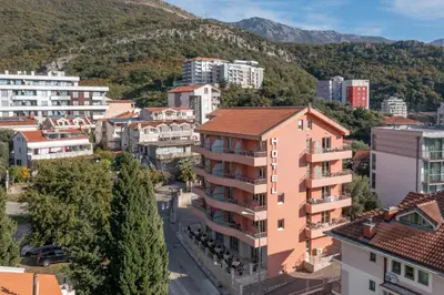 an aerial view of a city with buildings at Hotel Stella di Mare in Budva