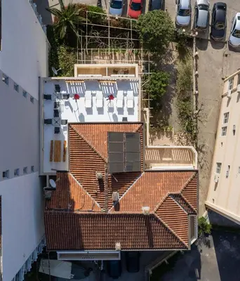 an overhead view of the roofs of a building at Villa Maxima Budva in Budva