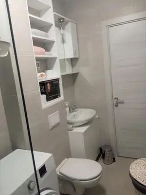 a small bathroom with a toilet and a sink at Studio Z in Podgorica