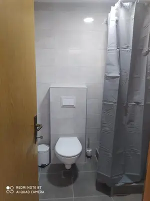 a small bathroom with a toilet and a shower stall at Holiday in the National park Lovcen in Cetinje