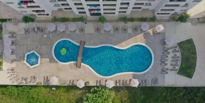 an aerial view of a swimming pool at a resort at Swiss Apartments 1 in Ulcinj