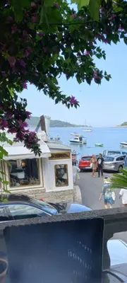 a house on the side of the water with flowers at Perovic 23 in Rafailovici