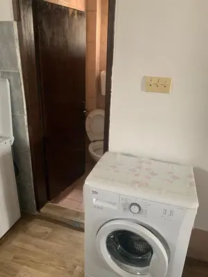a washing machine in a bathroom with a toilet at NIKOLA studio in Podgorica