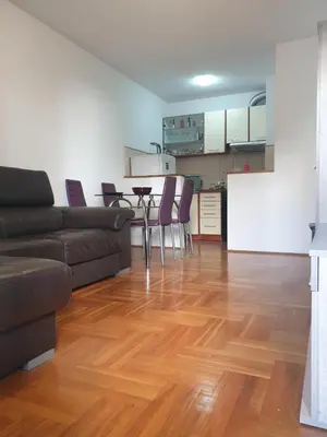 a living room with a couch and a table at Apartment Rozino in Budva