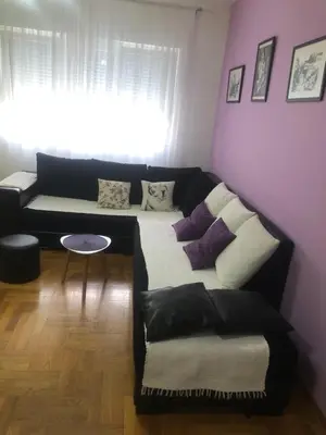 a living room with a couch with pillows at Apartman Tanjuška in Podgorica